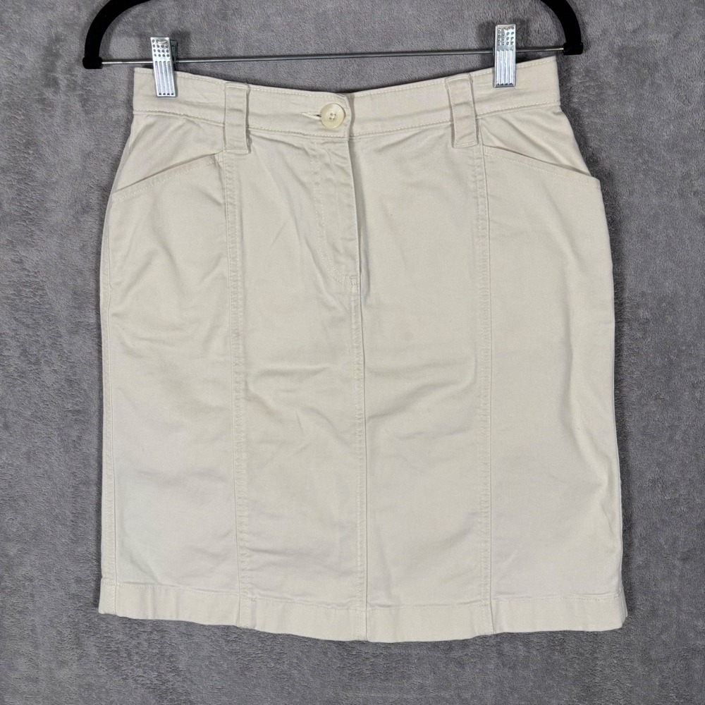 LL Bean Classic Fit Khaki Cotton Stretch Chino Skirt 6 PET 280298 Beige Petite